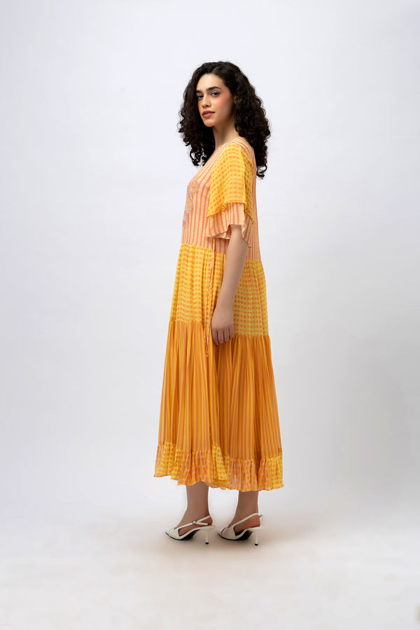 Midi Multi Print Georgette Dress