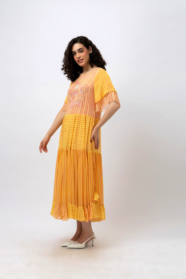 Midi Multi Print Georgette Dress