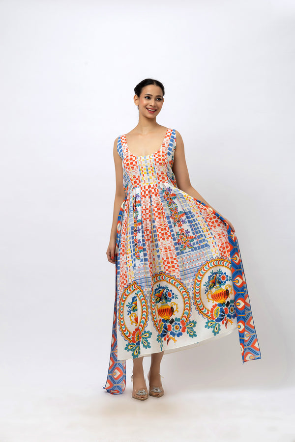 Midi Vase Print Cotton Dress