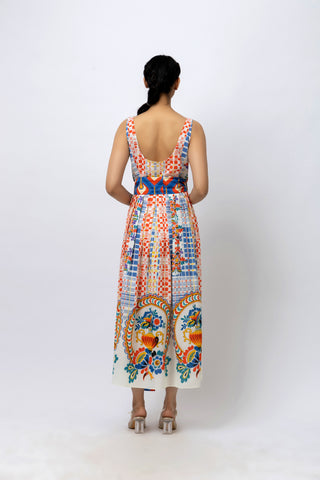 Midi Vase Print Cotton Dress