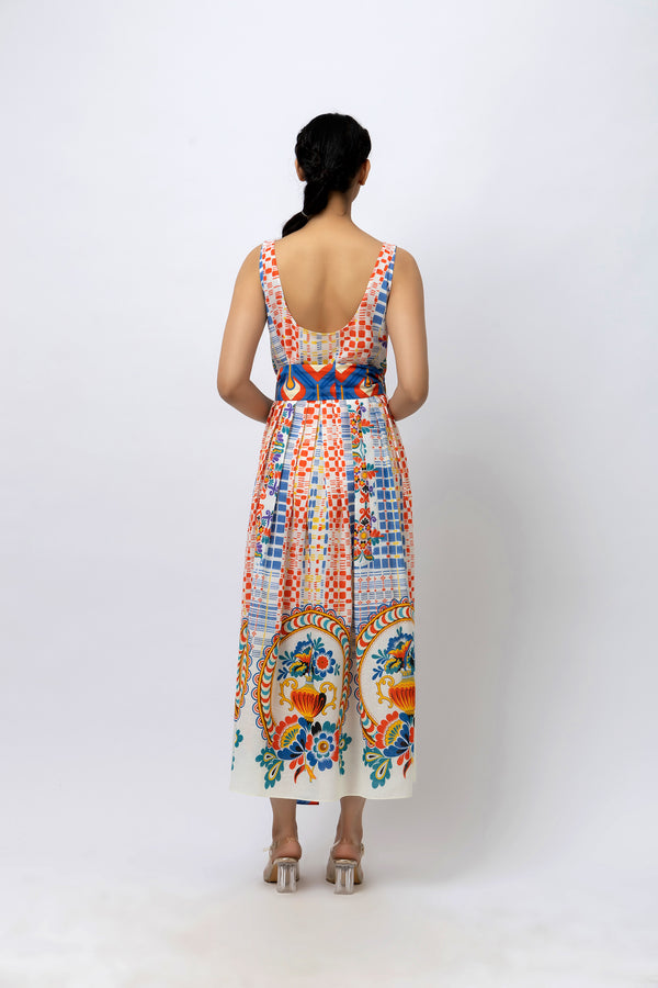 Midi Vase Print Cotton Dress