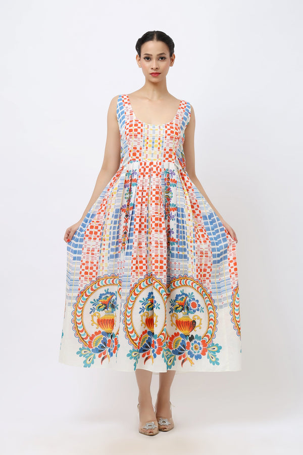 Midi Vase Print Cotton Dress