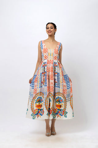 Midi Vase Print Cotton Dress