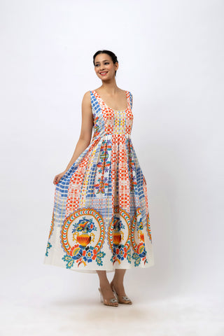 Midi Vase Print Cotton Dress