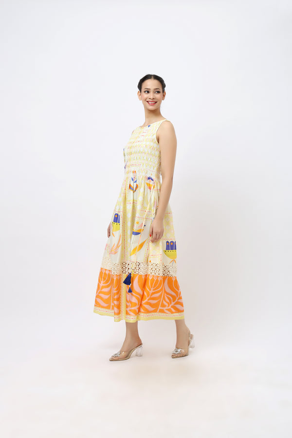 Smocked Cotton Midi Dress