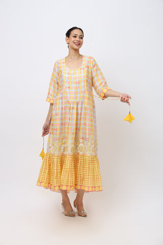 Embroidered Midi Length Cotton Dress