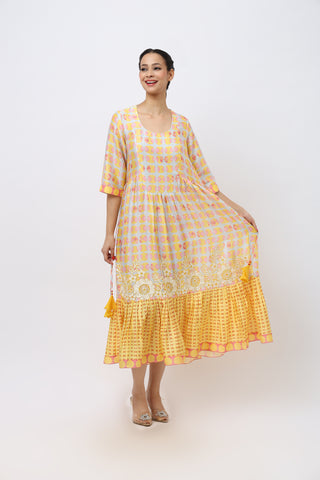 Embroidered Midi Length Cotton Dress