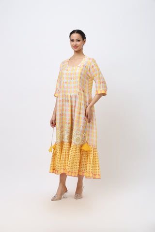 Embroidered Midi Length Cotton Dress