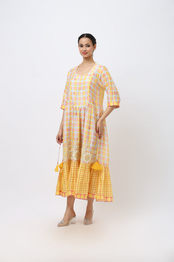 Embroidered Midi Length Cotton Dress