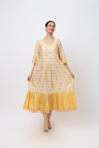 Embroidered Midi Length Cotton Dress