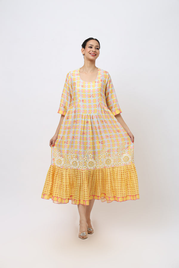 Embroidered Midi Length Cotton Dress