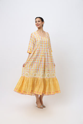 Embroidered Midi Length Cotton Dress