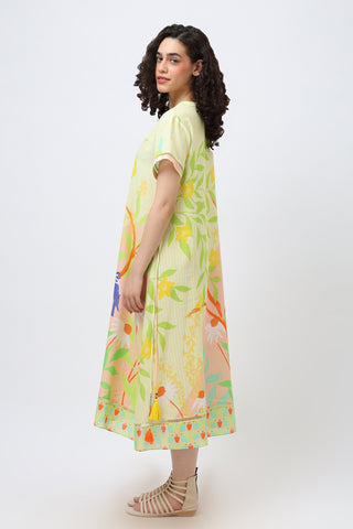 Midi tropical bird dress in cotton