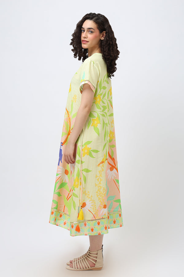 Midi tropical bird dress in cotton