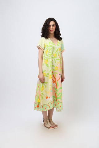 Midi tropical bird dress in cotton