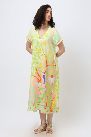 Midi tropical bird dress in cotton