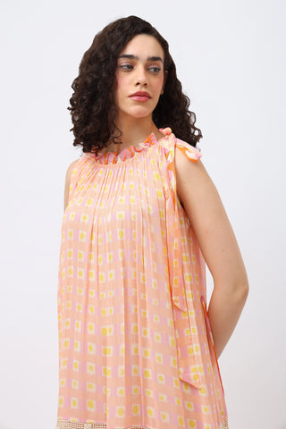 Georgette maxi gather pastel print dress.