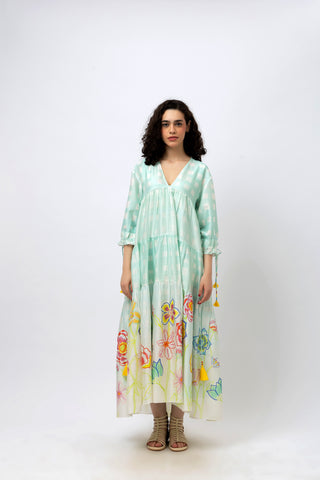 V-Neck Tiered Maxi with Doodle Florals