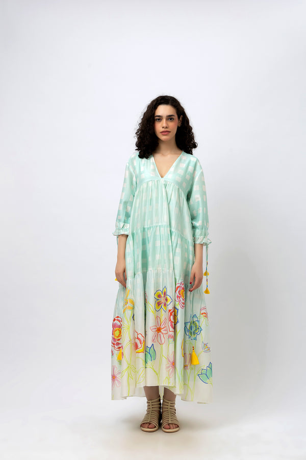 V-Neck Tiered Maxi with Doodle Florals