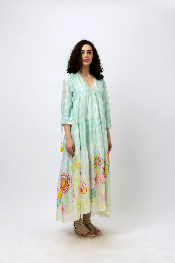 V-Neck Tiered Maxi with Doodle Florals