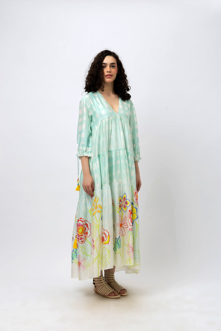 V-Neck Tiered Maxi with Doodle Florals
