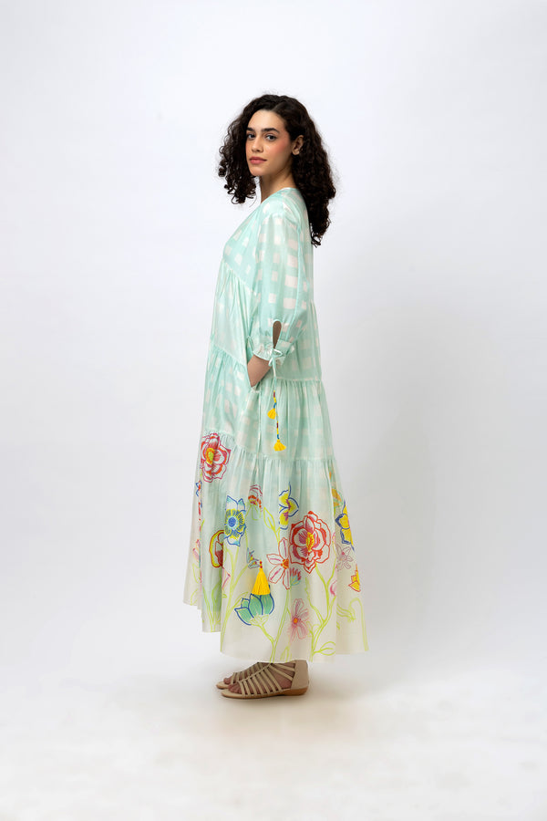V-Neck Tiered Maxi with Doodle Florals
