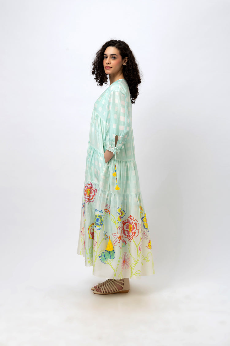 V-Neck Tiered Maxi with Doodle Florals