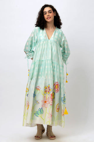 V-Neck Tiered Maxi with Doodle Florals