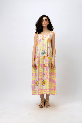 Pastel Floral Doodle Spaghetti Strap Maxi