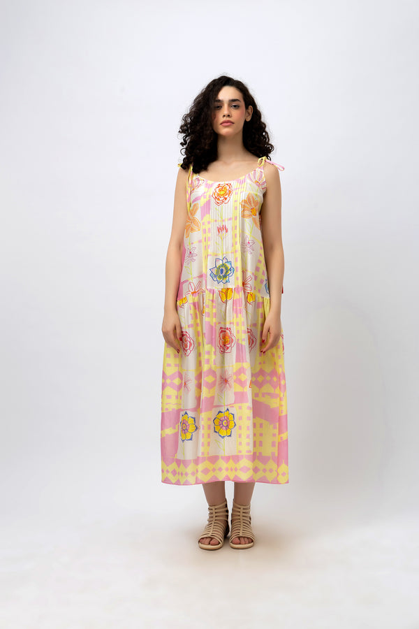 Pastel Floral Doodle Spaghetti Strap Maxi