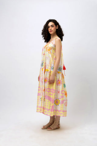 Pastel Floral Doodle Spaghetti Strap Maxi