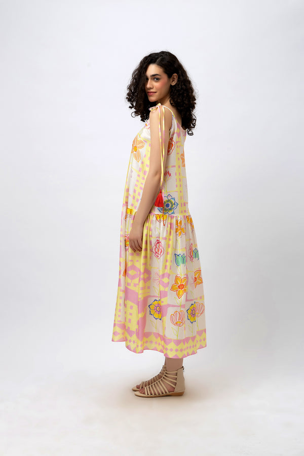 Pastel Floral Doodle Spaghetti Strap Maxi