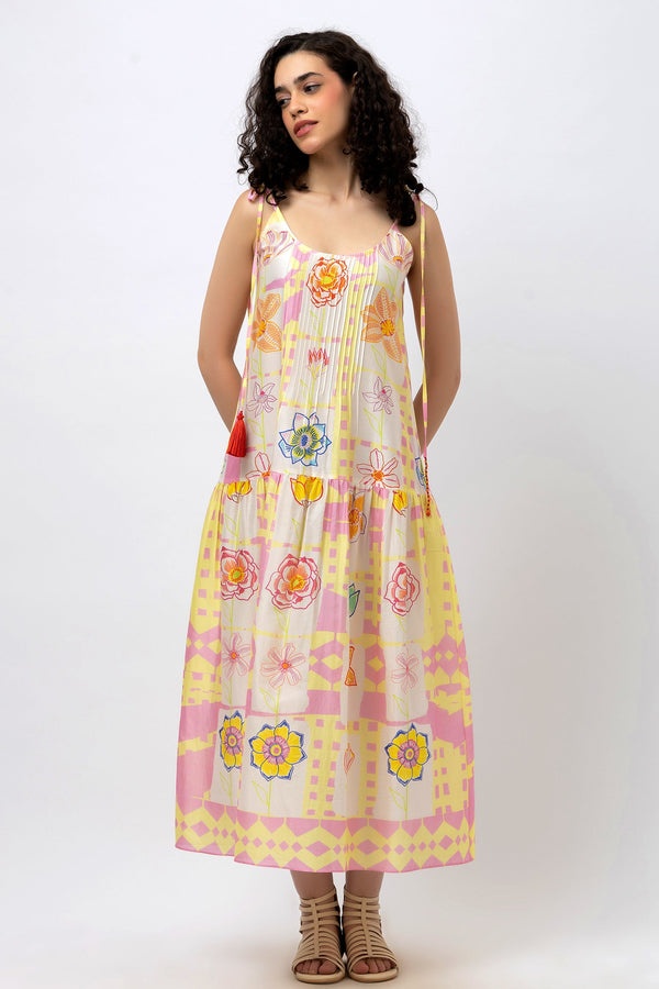 Pastel Floral Doodle Spaghetti Strap Maxi