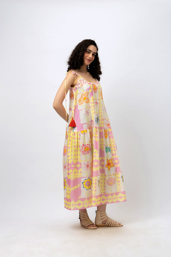 Pastel Floral Doodle Spaghetti Strap Maxi