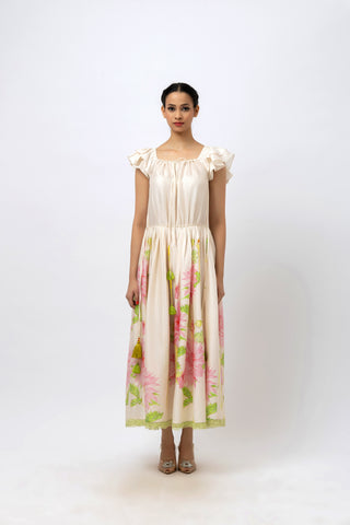 Hand-Painted Rose Off-Shoulder Maxi