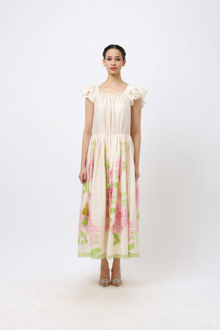 Hand-Painted Rose Off-Shoulder Maxi