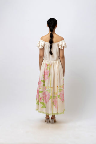 Hand-Painted Rose Off-Shoulder Maxi