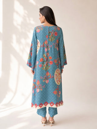 Bulbul Vintage Blue  Crepe Kurta + Pant Set