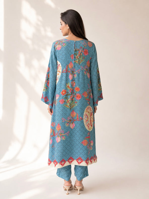 Bulbul Vintage Blue  Crepe Kurta + Pant Set