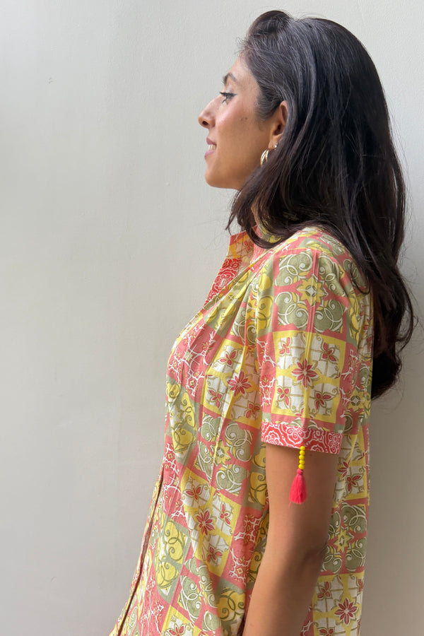 Great Fit - Block print maxi style tier dress.