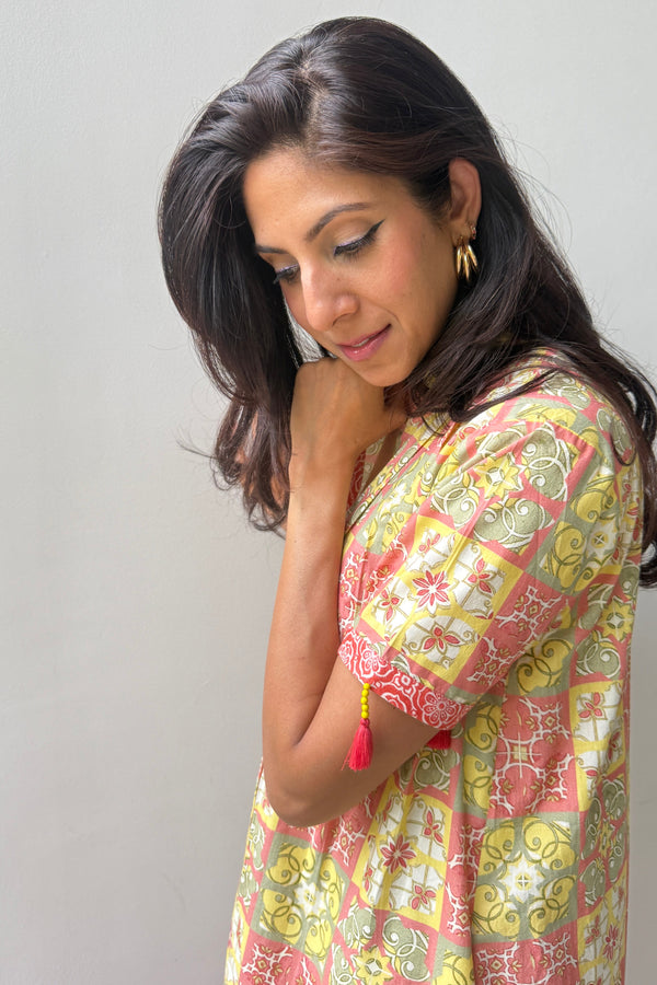 Great Fit - Block print maxi style tier dress.