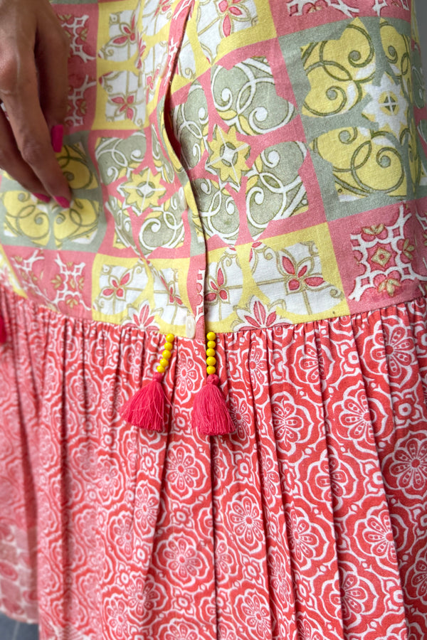 Great Fit - Block print maxi style tier dress.