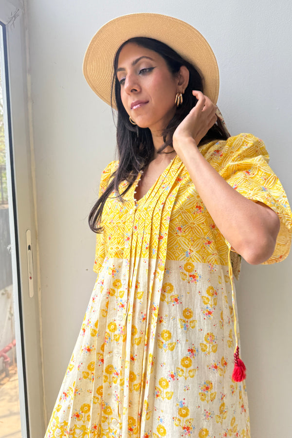 Great Fit -Summer Lemonade multi pleat dress.