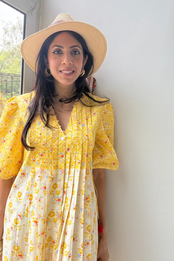 Great Fit -Summer Lemonade multi pleat dress.