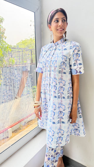 Great Fit - Indigo co-ord set with pleat detailing.
