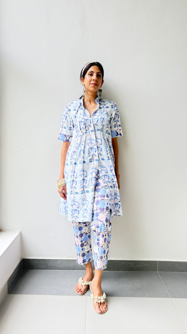 Great Fit - Indigo co-ord set with pleat detailing.