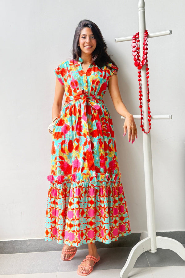 Great Fit - Summer poppy signature frill maxi length dress.