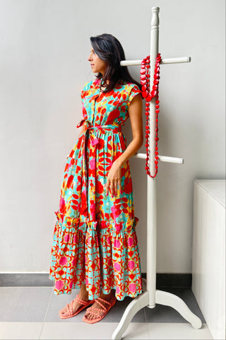 Great Fit - Summer poppy signature frill maxi length dress.