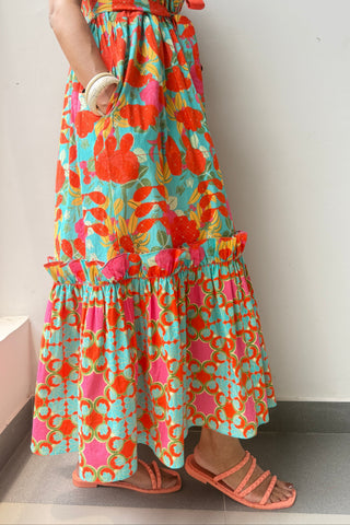 Great Fit - Summer poppy signature frill maxi length dress.