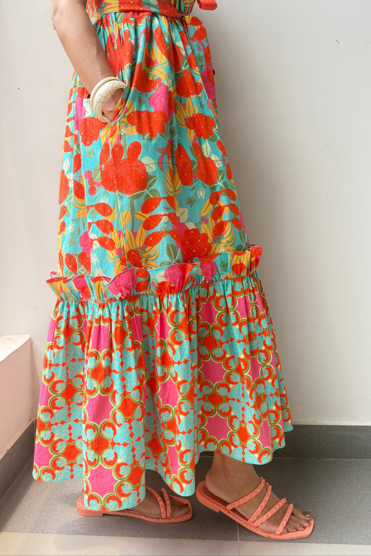 Great Fit - Summer poppy signature frill maxi length dress.